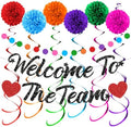 Welcome To The Team Party Decorations Black Glittery Welcome Signs Banner Hanging Swirls Colorful Paper Pompoms Circle Dots Garland for New Employee Coworker Teacher Colleague Staff Team Member Office Party by Unknown