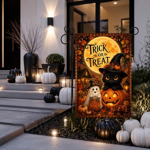 Fall Halloween Garden Flag Black Cat Ghost Trick or Treat Porch Decor - Image 6