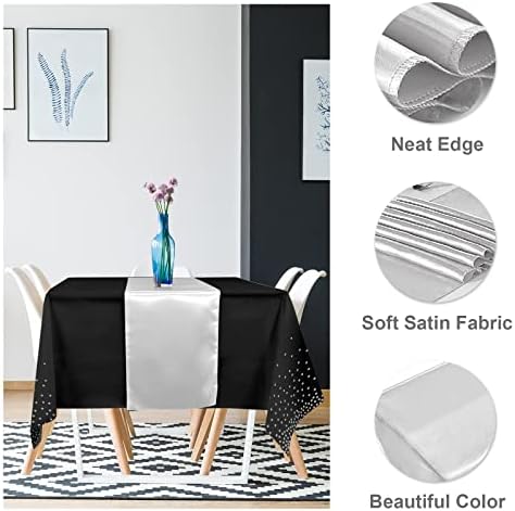 8Pack Disposable Plastic Tablecloths and Satin Table Runner Set Black and Silver Dot Tablecloth Silver Satin Table Runner for Wedding Birthday Baby Shower Anniversary Christmas New Year Party Supply - Image 3