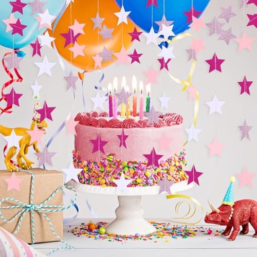 Patelai 130 ft Star Garland Banner Decor,Pink,Rose Red,White - Image 5