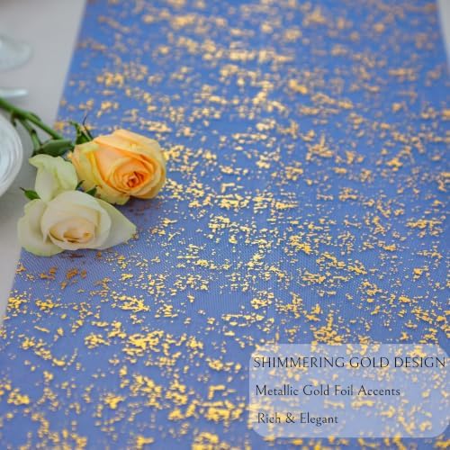 2 Pcs Royal Blue Gold Table Runner, Glitter Metallic Foil Mesh Roll 108" - Image 3