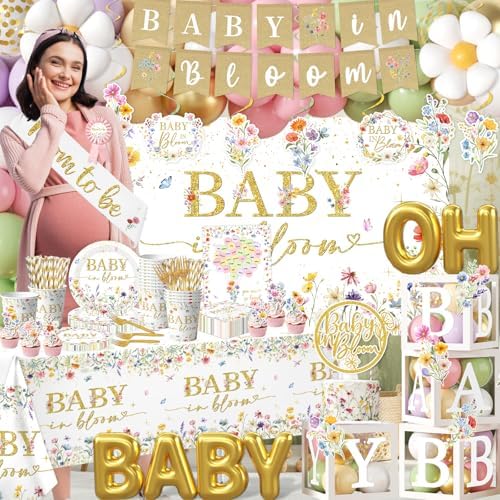 Baby in Bloom Baby Shower Decorations - 281Pcs Spring Wildflower Theme Tableware and Balloon Arch Garland Set for Floral Party Supplies - Image 2