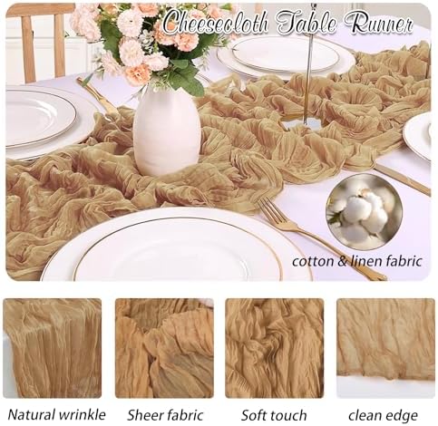 Nude Cheesecloth Table Runner 6 Pack 35" Boho Gauze Runner 120 inches Long Tablecloth Runner Rustic Sheer Fabric Bulk for Baby Shower Wedding Bridal Birthday Party Picnic Table Decorations - Image 3