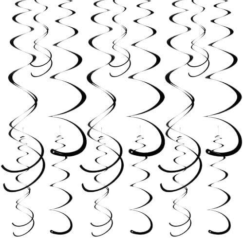 Colorful Ceiling Swirl Foil Decorations Hanging Plastic Streamer Themed Swirl Party Decoration for Wedding Thanksgiving Day Graduation Celebration, Pack of 28 (Black) by Yymobt