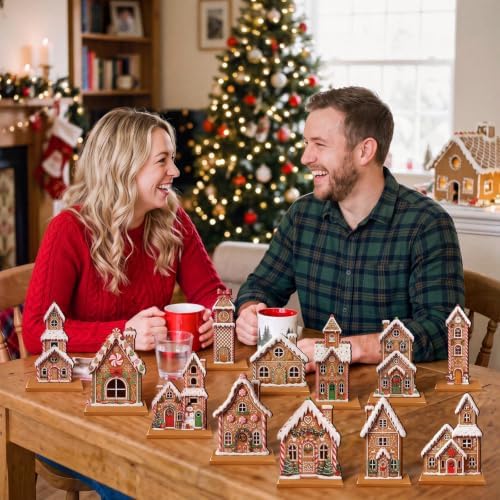 Wesiti 12Pcs Gingerbread Christmas Table Decorations, Gingerbread House Set - Image 4