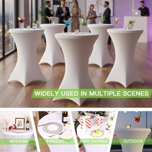 Fixwal 8 Pack Cocktail Tablecloth Bar Top Table Covers Round White Spandex - Image 6