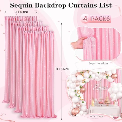 Pink Sequin Backdrop Drapes 4 Panels 2FTx8FT Glitter Backdrop Curtains - Image 4