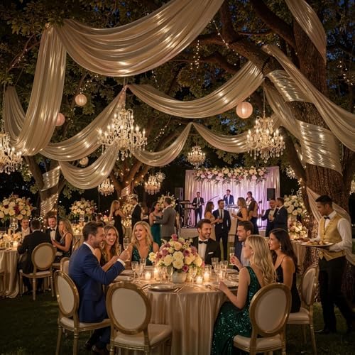10ftx40ft Champagne Gold Ceiling Curtain for Wedding Parties - Image 5