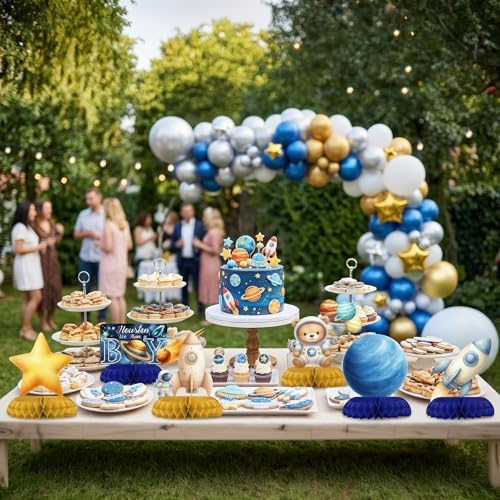 12 Pcs Astronaut Space Baby Shower Decorations for Boy - Outer Space Party Supplies - Rocket Planet Moon Star Galaxy Centerpieces for Tables - Space Honeycomb Table Decor for Baby Shower - Image 4