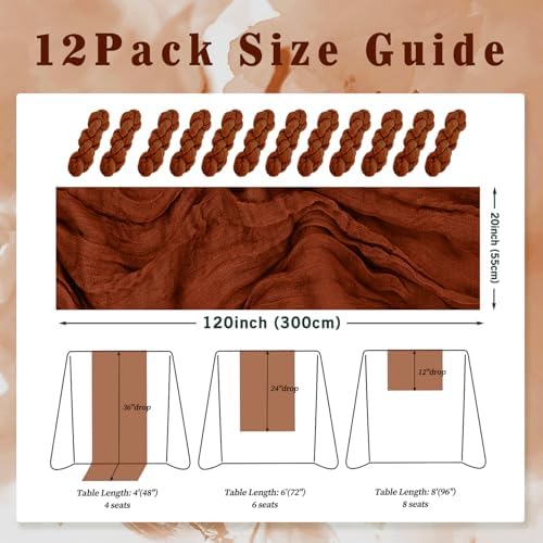 12 Pack Terracotta Cheesecloth Table Runner 10FT Boho Rustic Cheese Cloth Table Runner for Wedding 20 x 120 Inch Long Bridal Shower Baby Shower Gauze Fabric Sheer Birthday Party Table Decorations - Image 2