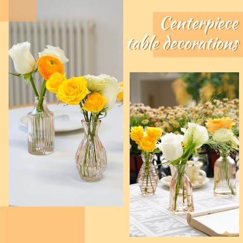 Champagne Bud Vases in Bulk 24 Packs Amber Glass Vase for Decor Centerpieces, Small Ribbed Vases for Flowers Stripe Modern Bud Vases Vintage Vases for Floral Wedding Party Table Decoration Home Decor - Image 6