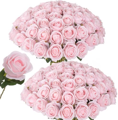 Hananona 50 Pcs Artificial Roses, Realistic Silk Peach Flowers Bulk by HANANONA