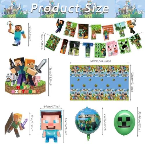 60Pcs For Pixel Birthday Party Decorations, Party Supplies Set Including Balloons, Backdrop, Banner, Tablecloth, Hanging Swirls, Cake Cupcake Toppers for Pixel Theme Party - Image 3