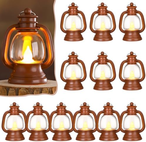 Ferraycle 12 Pcs Mini Lanterns Bulk 4 Inch Brown Lamp Table Centerpieces by Ferraycle