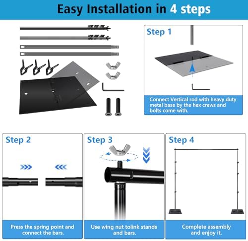 SLOW DOLPHIN Heavy Duty Backdrop Stand10ft x 8.5ft Adjustable Background Support System Kit with Steel Base for Photography, Photo Backdrop Stand for Parties Birthday, Photo Booth Video Studio - Image 5