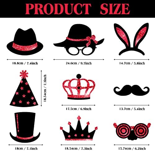 Zonon 24 Pcs Photo Booth Props Set Black Gold Birthday,Red and Black - Image 6
