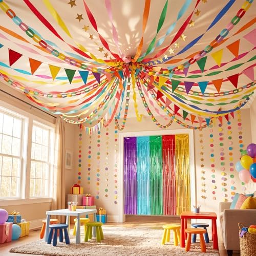 Rainbow 574 ft Crepe Streamers Paper Chains Garland - Image 3