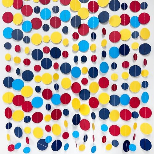 Red Blue Yellow Party Decorations Circle Dots Garland Hanging Paper Polka Dot Streamer for Carnival Circus Clown Fiesta Festivals Birthday Wedding Bridal Shower Wedding Shower Party Supplies - Image 4
