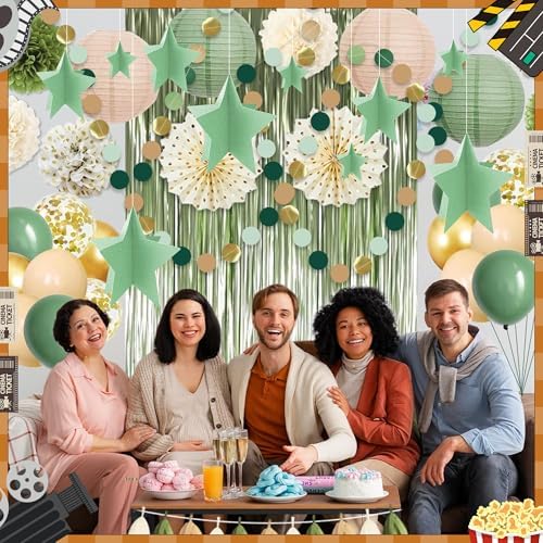 70 Pcs Star Centerpieces for Table Green Birthday Party Decorations 3D Green Party Graduation Poms Decoration Stars Table Decor Boho Decoration for Women Girls - Image 5