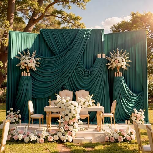20ftx10ft Wrinkle Free Hunter Green Backdrop Curtains for Party Background, 4 Panels Silky Fabric Green Photo Backdrop Drapes Back Drop Cloth for Wedding Birthday Photography Baby Shower Decor by CO-AVE