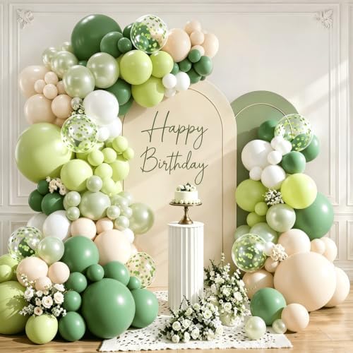 Blocesa Pearl Green White Balloons Arch Kit Double Stuffed, Party Decor. by Bloces