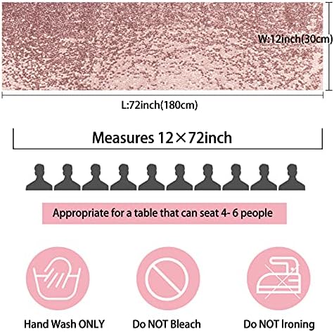 12 Packs 12 X 72 Inch Sequin Table Runner Glitter Dining Table Runner for Birthday Wedding Engagement Bridal Baby Shower Bachelorette Holiday Celebration Party Supplies Decorations (Rose Gold) - Image 3