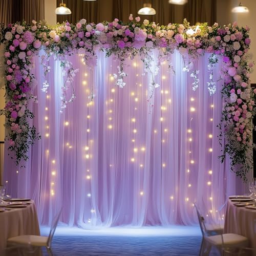 Tulle Backdrop Curtain with Lights 10x10FT Lavender Sheer Curtains - Image 7