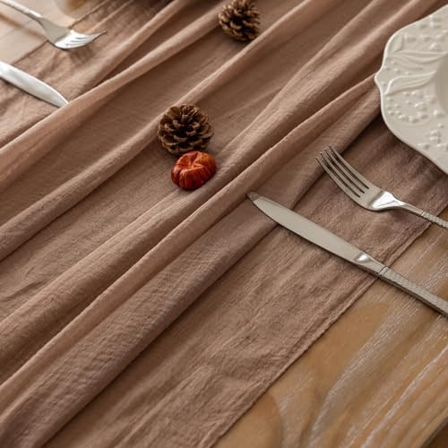 Nude Cheesecloth Table Runner 120 Inches Fall Party Boho Home Decorations - Image 3