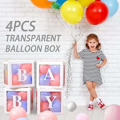Baby Boxes with 4 PCS Letters for Baby Shower White Clear Balloon Box Blocks Gender Reveal Decorations and Birthday Party (White) - Image 6