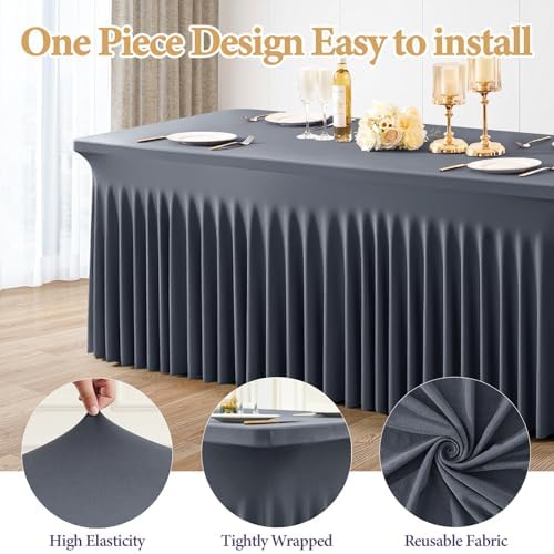 Shillance 6 Packs Grey Spandex Tableclothes for 6 Foot Rectangle Table, Spandex Table Covers 6FT Stretch Table Skirts Wrinkle Free Fitted Table Cloth for Event, Wedding, Banquet & Parties - Image 2