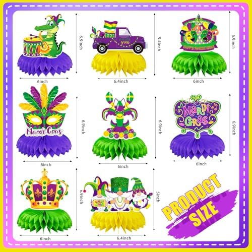 JULMELON 8 Pcs Mardi Gras Centerpieces for Tables Honeycomb Decorations - Image 2