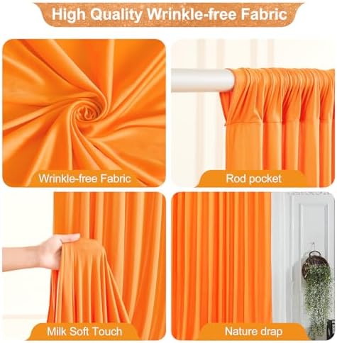 16x10FT Orange Backdrop Curtains for Wedding Parties, Wrinkle Free Polyester Photography Backdrop Drapes for Wedding Baby Shower Birthday Parties Stage Background Stand Decorations 4x10ft,4 Panels - Image 2