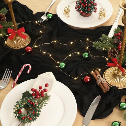 1 Pack Black Cheesecloth Table Runner 120 Inch Boho Wedding Decor - Image 5