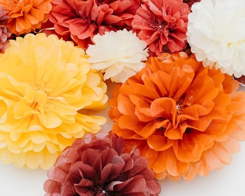 PapaKit 20pc Burnt Orange Tissue Paper Pom Poms - Earthy Garden Party Decorations for Wedding, Boho Baby Shower, Birthday Backdrop and Floral Hanging Decor - Image 3