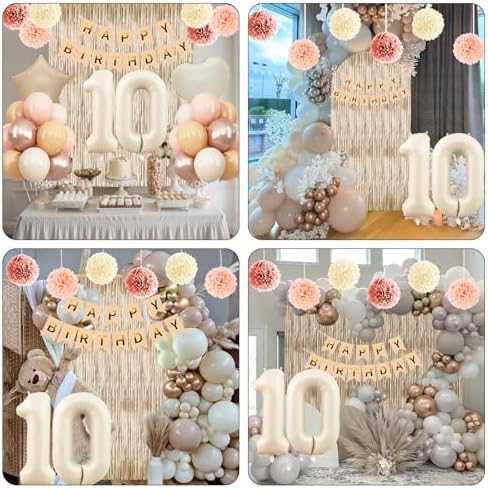Beige Happy 10th Birthday Party Decoration Girls Cream Number 10 Balloon - Image 6