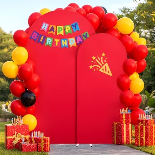 7.2 ft Arch Backdrop Cover Red - Double-Sided Spandex Arch Covers Stretchy Backdrop for Balloon Arches Birthday Party Baby Shower Banquet Wedding Photo Background - Image 7