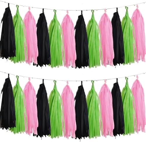 Black Pink and Green Tissue Paper Tassels Party Tassel Garland Banner for Green Pink Party Decorations, DIY Kits,15PCS by We+Moment