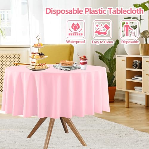 12 Pack Round Pastel Disposable Tablecloths for Party, 84 Inch - Image 3