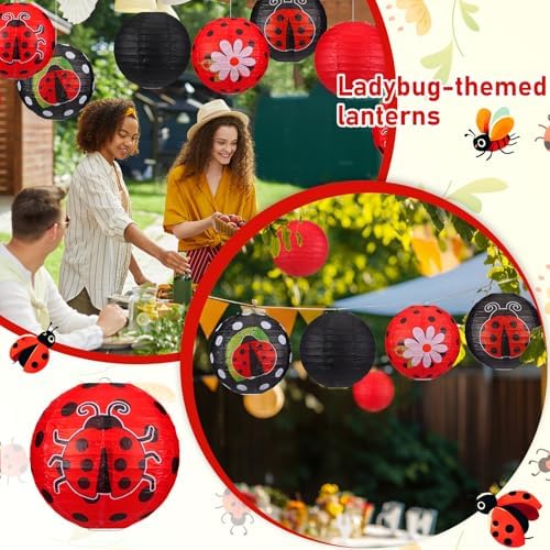 Panelee 12 Pcs Ladybug Party Decorations Paper Lanterns 8 Inch Hanging Round Paper Lanterns for Holiday Party Decorations Supplies Indoor Outdoor - Image 6