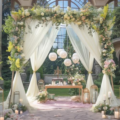 10x10ft Ivory Tulle Backdrop Curtain for Parites, Sheer Backdrop Curtains for Wedding Baby Shower Birthday Party Photo Shoot Decorations - Image 6