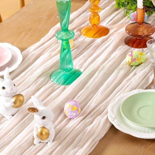 DeZerlor Ivory White Cheesecloth Table Runners 12 Pack Summer Boho Runners - Image 2
