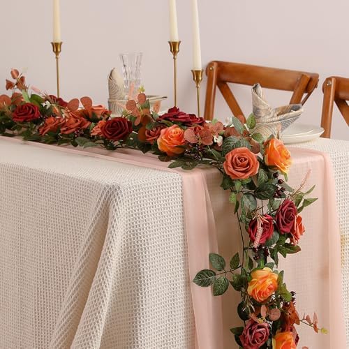 Garisey 5FT Terracotta Artificial Flower Garland Fall Floral Garland Burnt Orange Arch Rose Vine for Wedding Ceremony Party Backdrop Decor Arch Flowers Mantel Table Centerpieces Decorations - Image 3