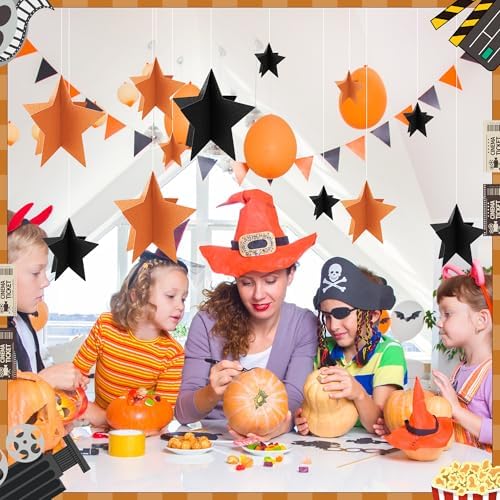 70 Pcs Orange and Black Star Centerpieces Halloween Party Birthday Graduation Decorations 3D 2025 Table Decor 3 Sizes 8" 5" 3" Citrus Thanksgiving Trick or Treat Spooky Ghost Party Bar Decoration - Image 4