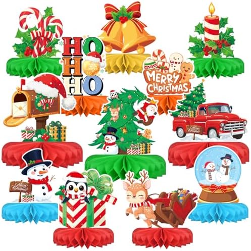 Christmas Party Decorations: Festive Christmas Honeycomb Centerpieces, Santa & Snowman Table Toppers - for Classroom, Winter Birthdays & Holiday Party Supplies by Gatherfun