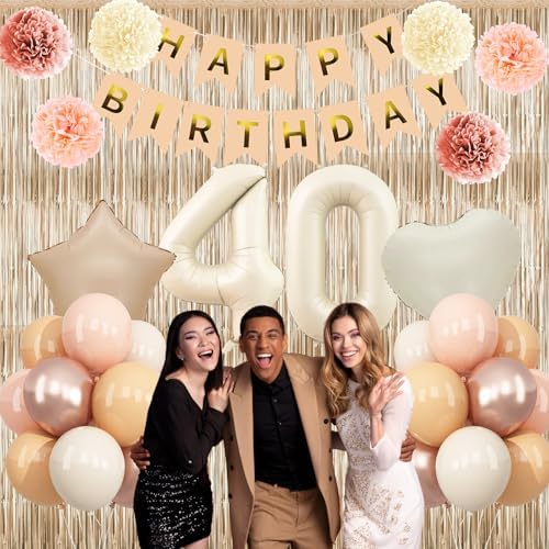 Beige Happy 40th Birthday Party Decoration Women Cream Number 40 Balloon - Image 5