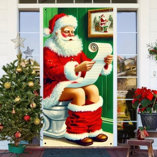 BlissYard Christmas Door Cover Wrapped Boxes Santa 35x71 Inch Polyester - Image 3