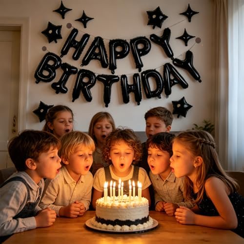 Black Happy Birthday Balloons Banner 16 Inch Mylar Foil Letters, 10 Inch Five & Four Star, Inflatable Party Decor and Birthday Decorations for Women, Men, Boys & Girls Kids and Adults, Party Supplies - Image 4