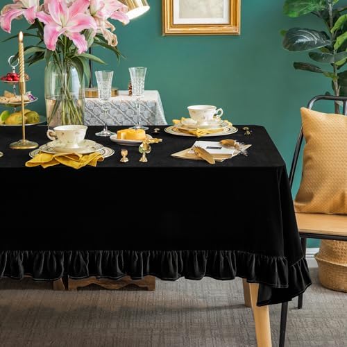 GLORY SEASON Velvet Tablecloth Luxurious Solid Rectangle Table Cloth,Oblong Retro Farmhouse Ruffle Tablecloths Washable Table Cover for Party Wedding Baby Shower Kitchen Dinning Tabletop Decoration by GLORYSEASON