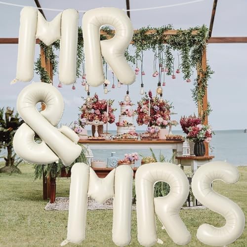 40 Inch Beige MR & MRS Balloons for Wedding Decor, Large Cream Mr and Mrs Foil Balloon Letter, Ivory White Sand Mr to Mrs Banner Sign for Bride Groom Engagement Couple Sweetheart Party Decorations - Image 6