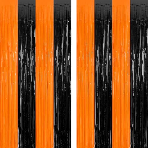 ZATAYE 2 Pack Orange Black Halloween Foil Curtain Streamer Decorations by ZATAYE